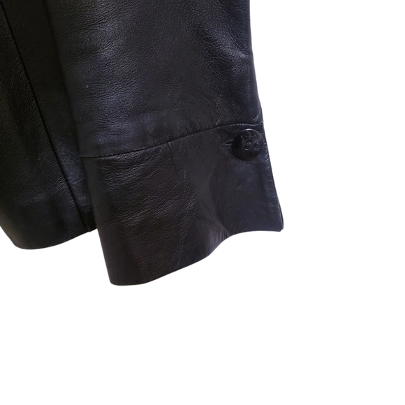 Black Leather Button Up Jacket, Size 44 - Picture 10 of 16